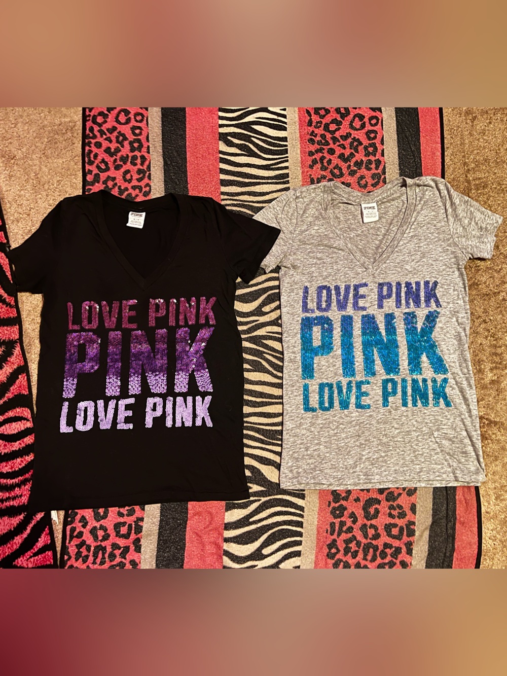 Vintage PINK Victoria's Secret ombre sequins v neck shirts bundle